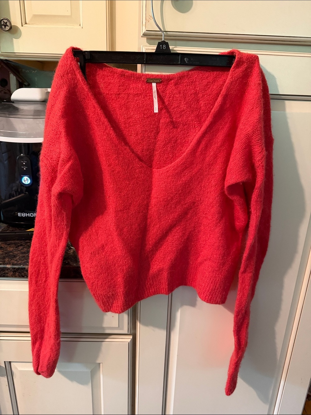 Free People Bright Red Fuzzy V-Neck Sweater